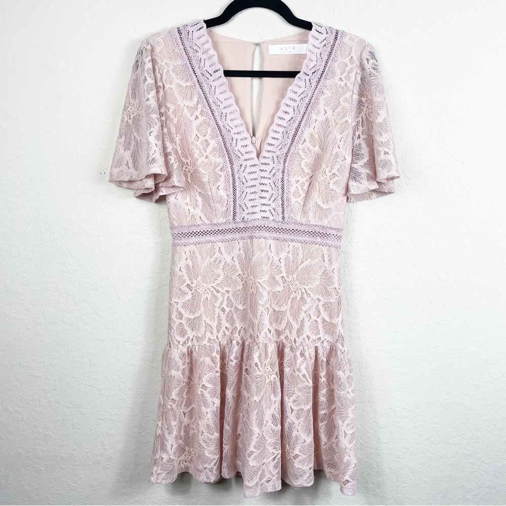ASTR the label blush pink lace fit flare dress size small